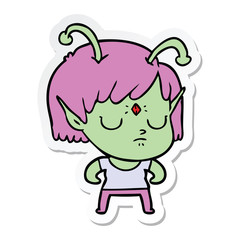 sticker of a cartoon alien girl