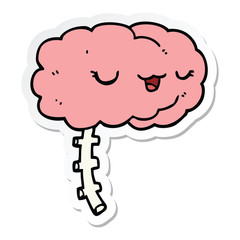 sticker of a happy cartoon brain