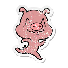 distressed sticker of a nervous cartoon pig