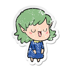 distressed sticker of a cartoon elf girl