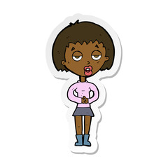 sticker of a cartoon bored woman waiting