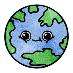 retro grunge texture cartoon planet earth