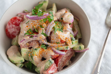tomato cucumber salad with walnut sauce
