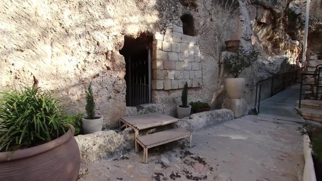 Footage of Jesu tomb, at the The garden tomb in Jerusalem, Israel.