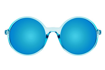 blue sunglasses on white background