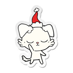 cute sticker cartoon of a dog wearing santa hat
