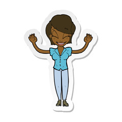 sticker of a cartoon pretty woman with hands in air