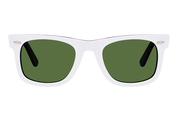 White sunglasses with green lenses isolated on white background