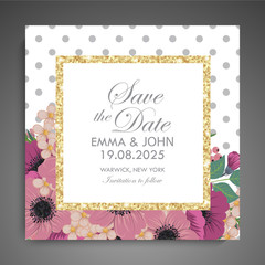 Wedding invitation. Beautiful flowers. Greeting card. Frame.