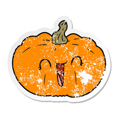 distressed sticker of a cartoon pumpkin