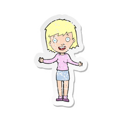 retro distressed sticker of a cartoon excited woman