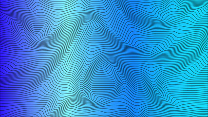 Blue colorful curvy geometric lines wave pattern texture on colorful background. Wave Stripe Background. Abstract background with distorted shapes. Illusion of movement, op art pattern.
