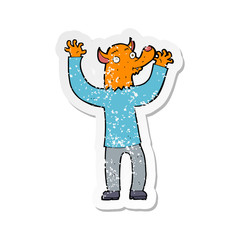 retro distressed sticker of a cartoon happy fox man
