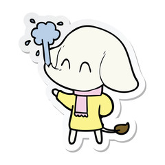 sticker of a cute cartoon elephant spouting water