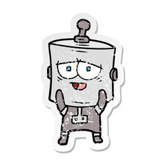 distressed sticker of a cartoon robot