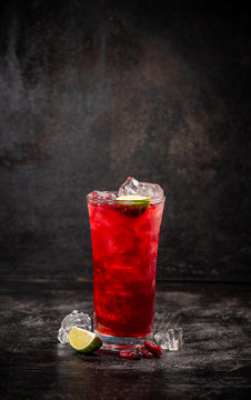 Red cranberry and lime cocktail