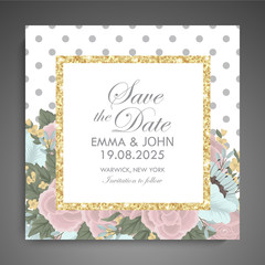 Wedding invitation. Beautiful flowers. Greeting card. Frame.