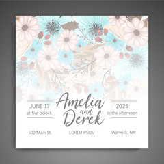 Wedding invitation. Beautiful flowers. Greeting card. Frame.