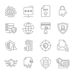 GDPR privacy policy icon set. Included the icons as security information, GDPR data protection, shield, cookies policy, compliant, personal data, padlock and more