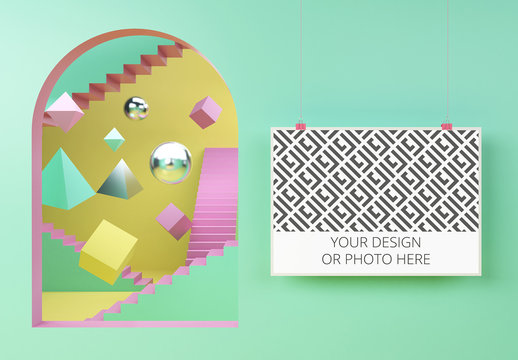 Horizontal Poster in a Geometric Scene Mockup