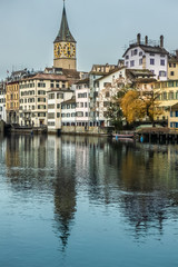 Fototapeta na wymiar Zurich, a leading global city and among the world's largest financial centres despite having a relatively small population and while keeping a quaint, idyllic village-like atmosphere. Switzerland.