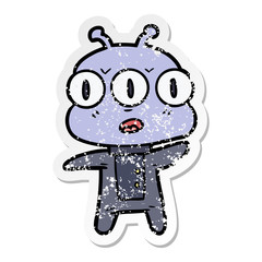 distressed sticker of a cartoon three eyed alien