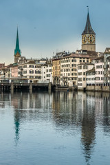 Zurich, a leading global city and among the world's largest financial center but a quaint, idyllic village-like atmosphere. Switzerland.