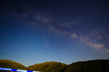 Milky way galaxy with stars and space dust in the universe, Long exposure photograph with grain.