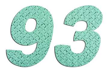 Number 93  with hand knitted texture on white background