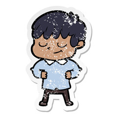 distressed sticker of a cartoon happy boy