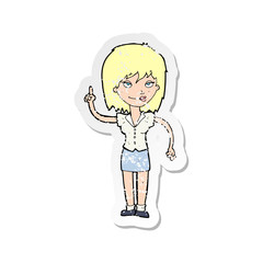 retro distressed sticker of a cartoon woman with idea