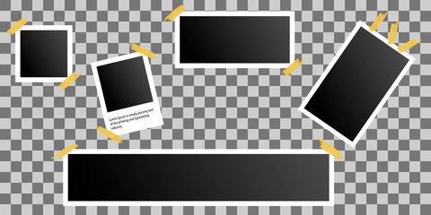 Set of photo frames glued on adhesive tape on isolated background, Realistic layouts, vector illustration.
