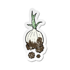 retro distressed sticker of a cartoon organic onion