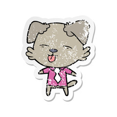 distressed sticker of a cartoon dog in shirt and tie