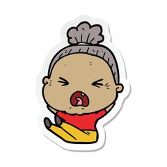 sticker of a cartoon angry old woman