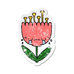distressed sticker of a crying cartoon flower