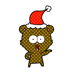 laughing teddy  bear comic book style illustration of a wearing santa hat