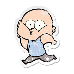 distressed sticker of a cartoon bald man staring