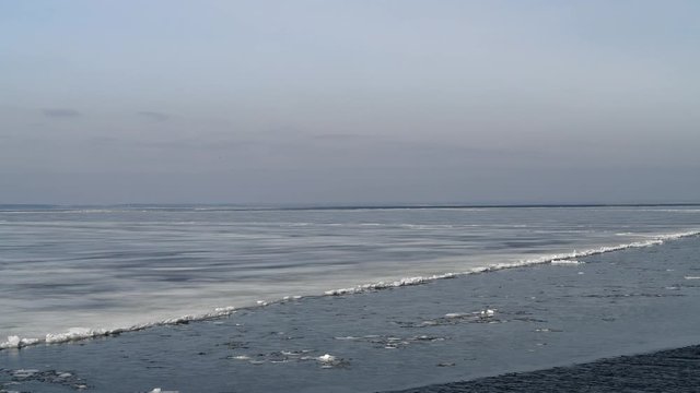 First days of spring on Kyiv sea near Vyshgorod, Ukraine