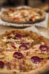 pizza with salami and cheese