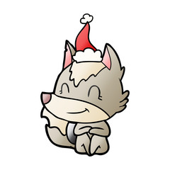 friendly gradient cartoon of a wolf wearing santa hat