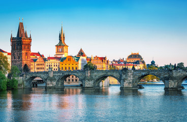 Scenic view on  historical center of Prague,buildings and landmarks of old town, Prague, Czech Republic - obrazy, fototapety, plakaty
