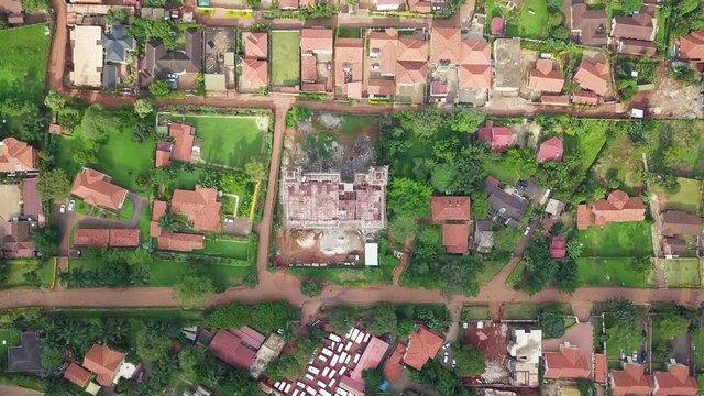 Overhead aerial, neighborhood in Uganda