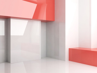 Room with shiny geometric installation, 3d