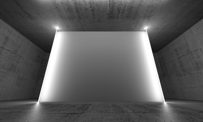 Empty white banner and neon lights, 3d
