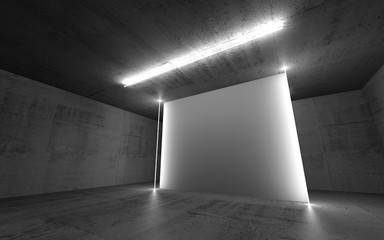 3d empty white banner with neon lights