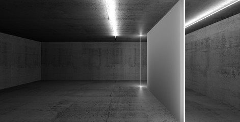 Abstract dark concrete interior with lights 3d