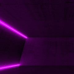 Purple neon lights, square 3d render