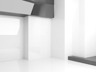 3d room with shiny geometric installation