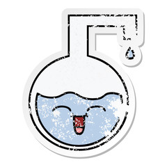distressed sticker of a cute cartoon science experiment